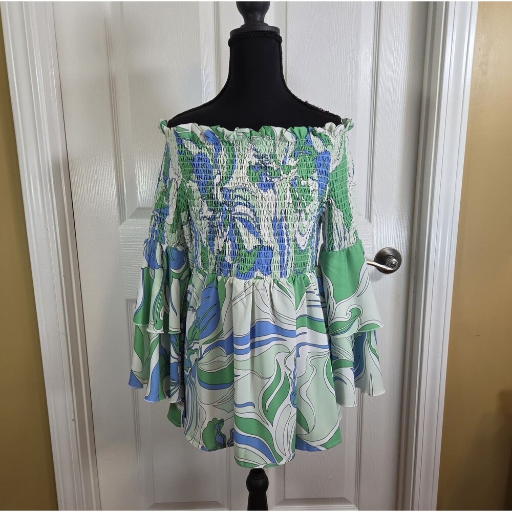 A.Z.I Magnolia Off The Shoulder Flowy Smocked Top Women's Size Large NWT